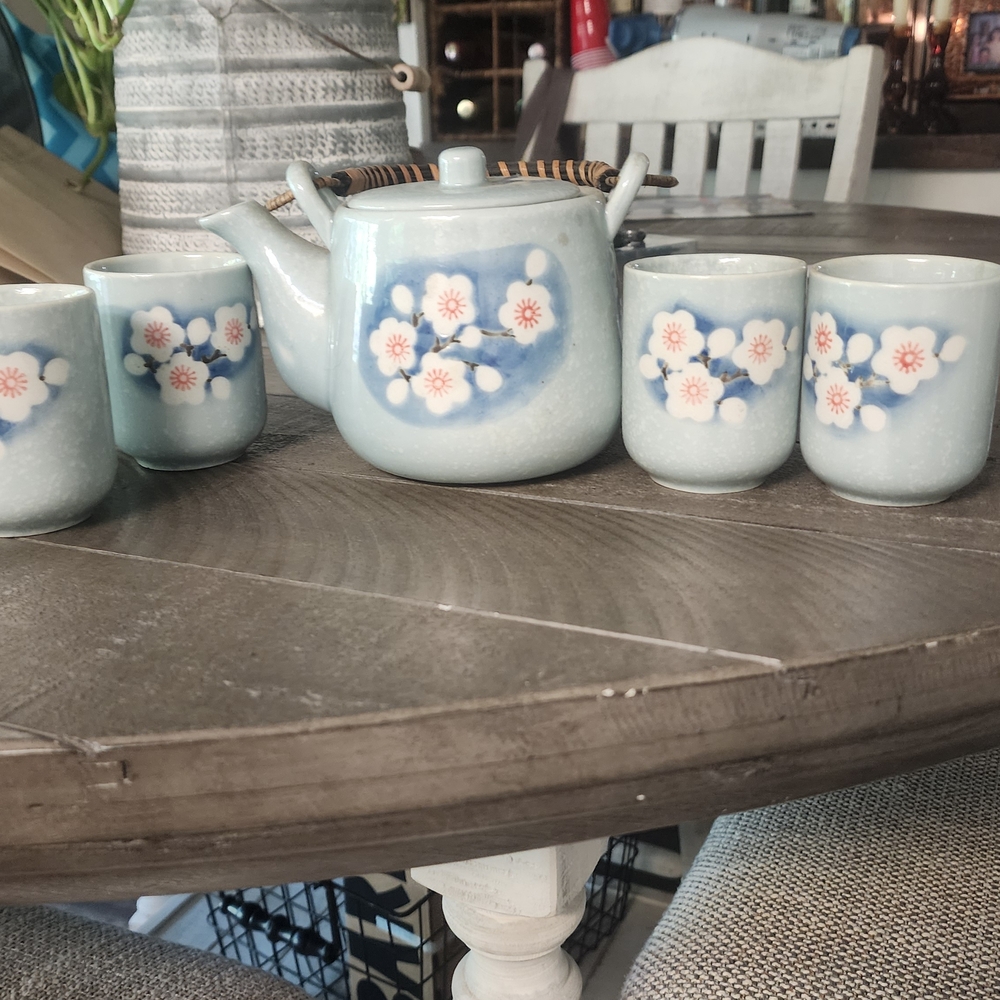Blue Floral Teapot and Cup Set